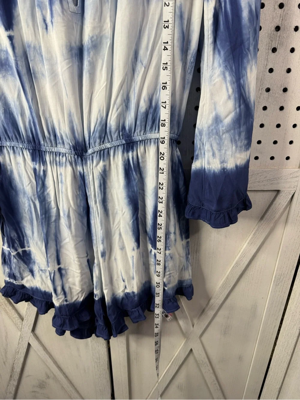 American Eagle Blue White Tie Dye Lace Up Tassel Romper Boho Festival Small
